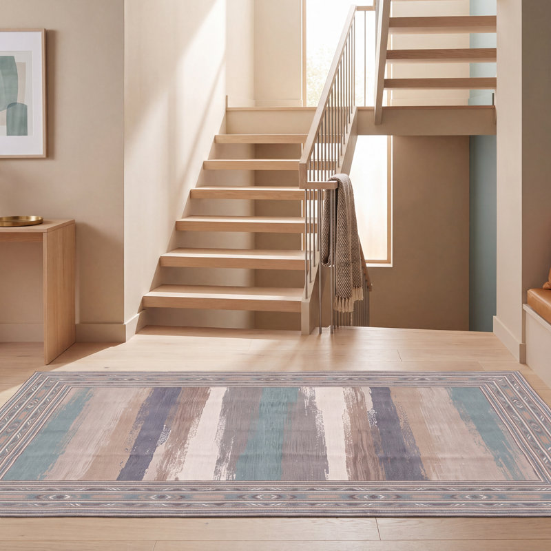 Tapis moderne à rayures effet pinceau, couleur bronze, turquoise, beige, gris, brun, blanc, lavable à la machine, antidérapant, à poils courts, pour l'intérieur et l'extérieur, adapté aux animaux domestiques, idéal pour le salon, la chambre, la salle à manger, l'entrée, le couloir ou le bureau.