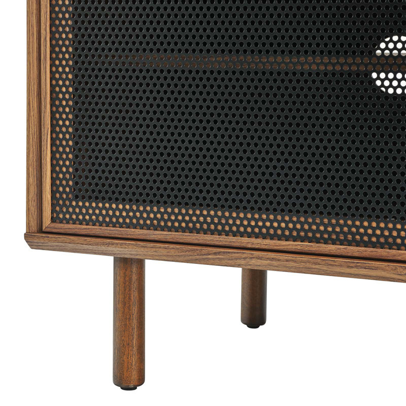 Walnut 67" TV and Vinyl Record Stand with Metal Mesh Doors
