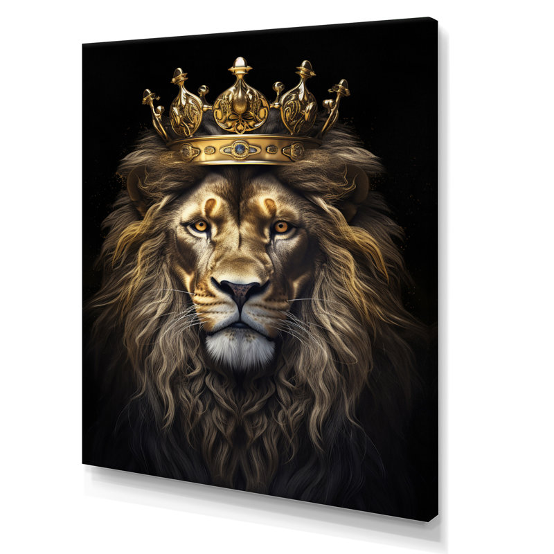 Majestic lion royal avec couronne d'or I - impressions sur toile de lion, Toile tendue, H 44 po x l 34 po x P 1,5 po