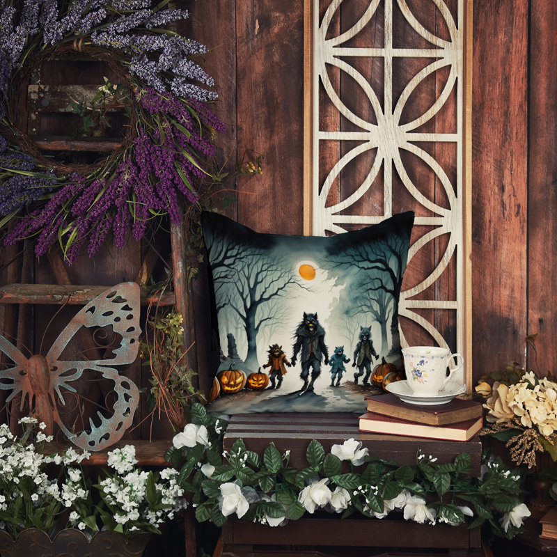 Coussin décoratif intérieur / extérieur en polyester More / Spooky More Spooky Halloween, 14 po x 14 po
