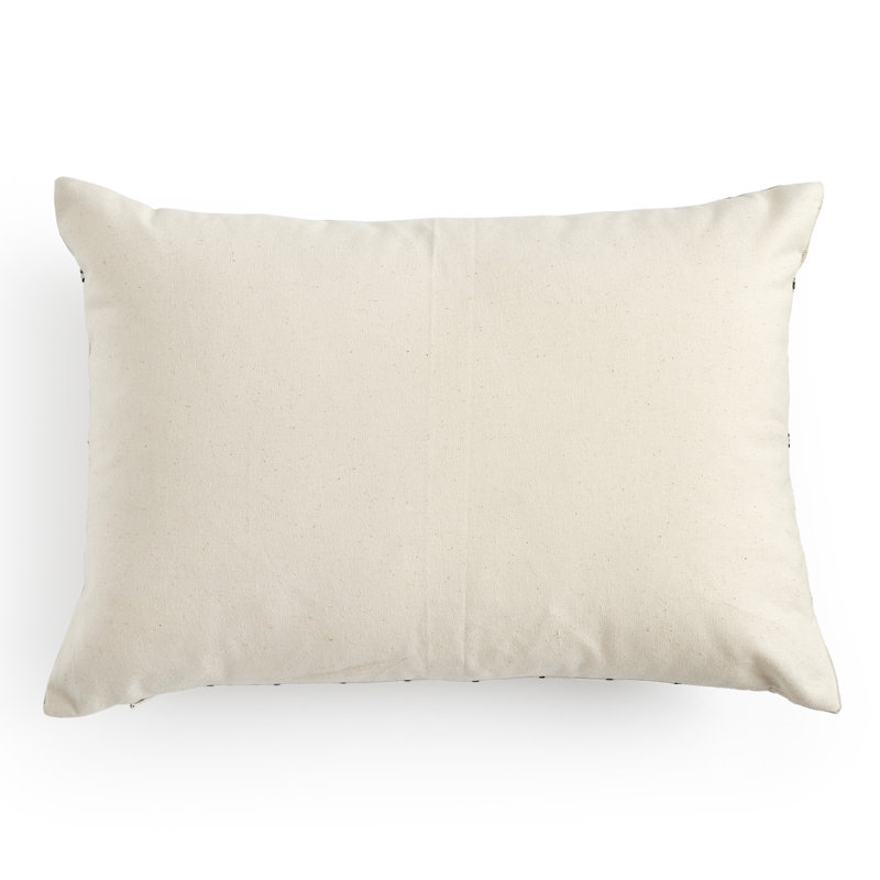 Handwoven Rectangular Off-White and Black Cotton Throw Pillow