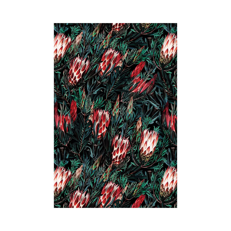 Protea Floral Night Pattern by Burcu Korkmazyurek - Wrapped Canvas Painting, 20.32 cm H x 30.48 cm W