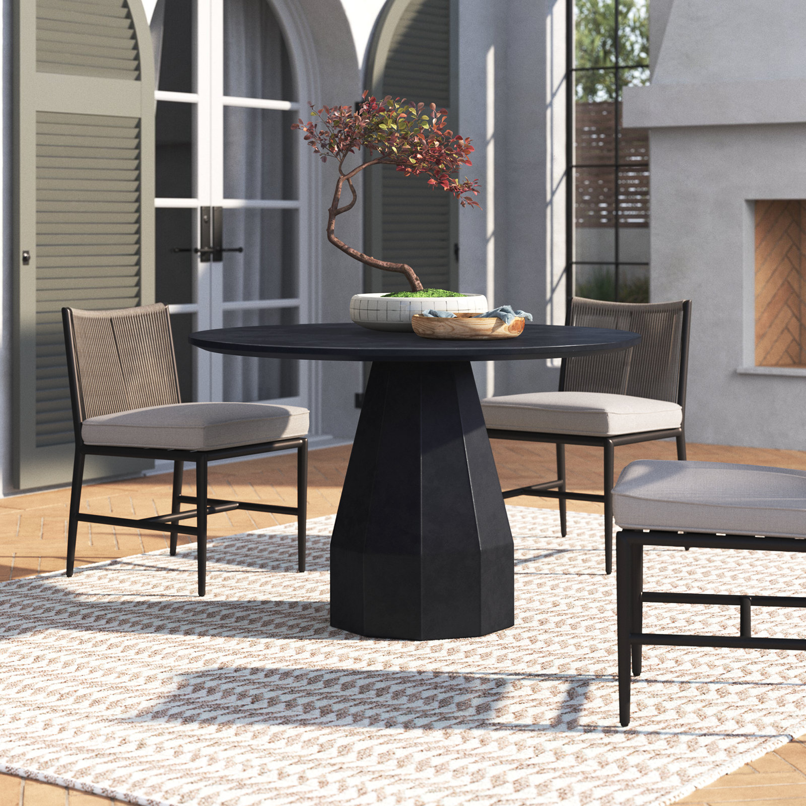 Winnifred 47'' Concrete Outdoor Dining Table, Black