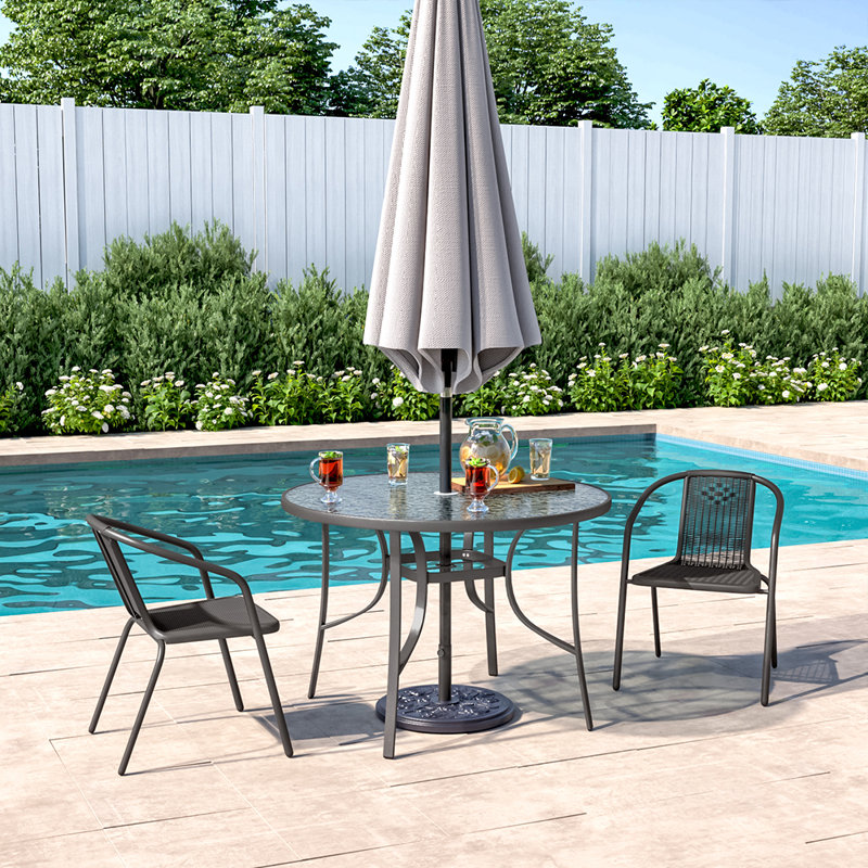 Abrion 2 - Person Patio Dining Set with Round Table, Black/Clear