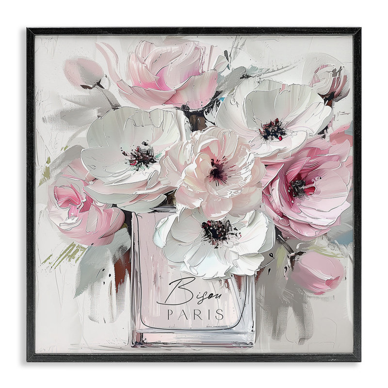 «Blush Pink Bisou Bouquet», estampe numérique, design par Annabelle Hall, H 12 po x l 12 po, Giclée encadrée noir minuit