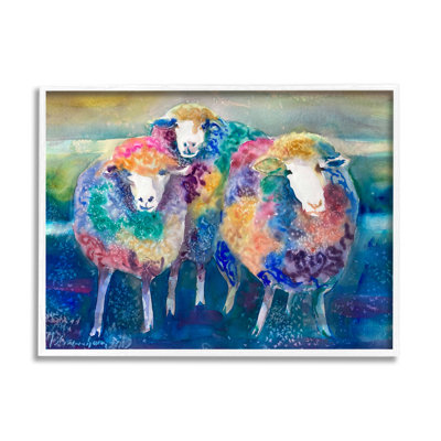 Conception amusante et mignonne «Bold Rainbow Farm Sheep» par MB Cunningham - Peinture