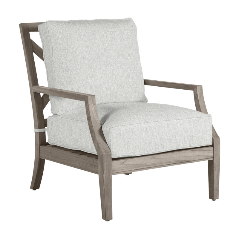 Haley Teak Patio Chair with Cushions, Oyster Teak, No welt + Standard fill, Bali Pearl