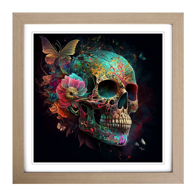 Sugar Skull No.1 - Framed Print, Oak