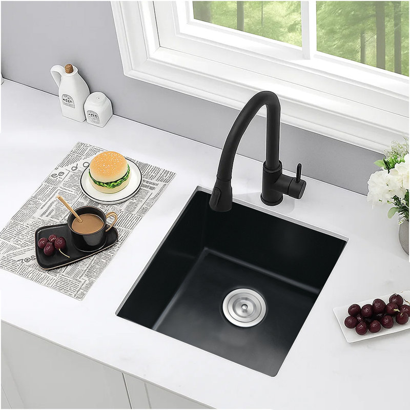 Évier de cuisine à cuve simple encastrable en quartz 18 po L