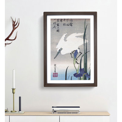 White Heron & Irises by Utagawa Hiroshige - Framed Print