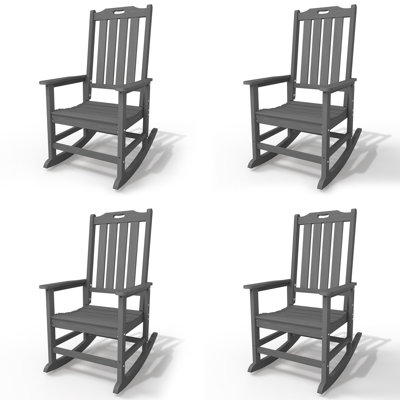 Chaises berçantes en PEHD gris Adirondack, chaises berçantes à dossier haut toutes saisons (ensemble de 4)