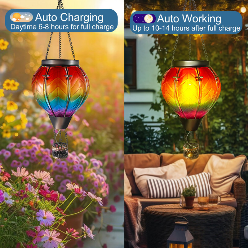 Aderyn Hot Air Balloon Solar Lantern with Flickering Flame Hanging Solar Lanterns Outdoor Lights,Father's Day Gift, Colorful