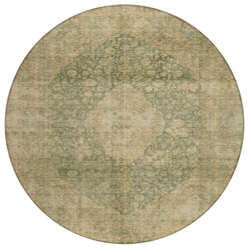 Tapis intérieur / extérieur rond 8 pi vert et beige