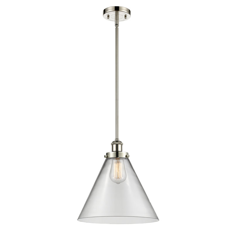 Luminaire suspendu conique à 1 lumière Gelinas, Nickel poli, Transparent, DEL