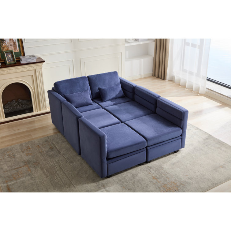 Canapé-lit modulaire Calkins avec sièges de rangement, bleu
