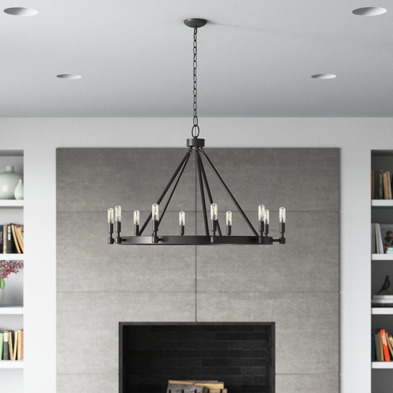 Calvin 10 - Light Dimmable Wagon Wheel Chandelier