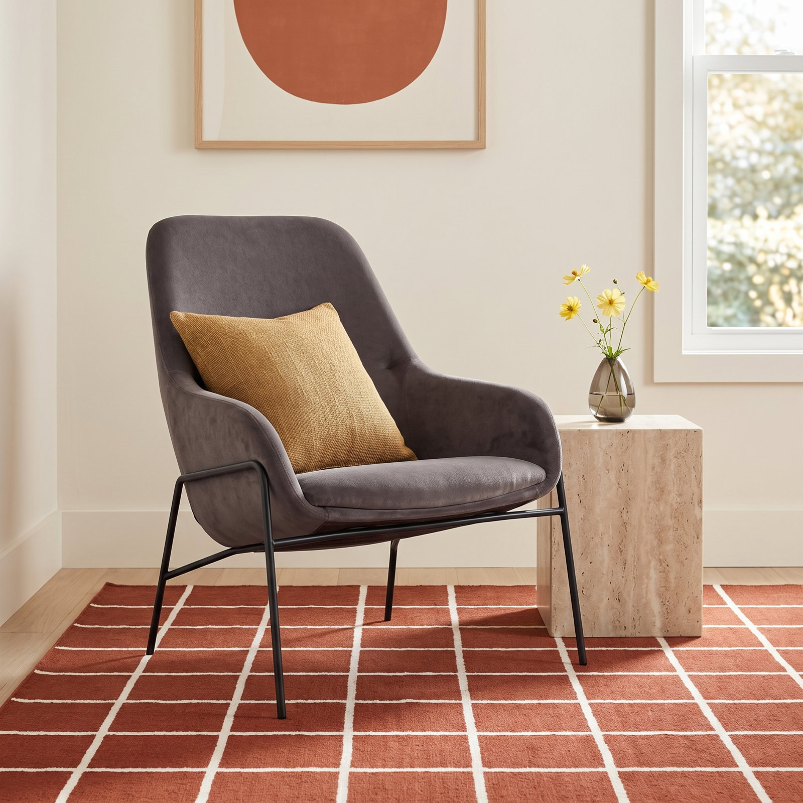 Acre Upholstered Armchair, Storm Velvet, Black