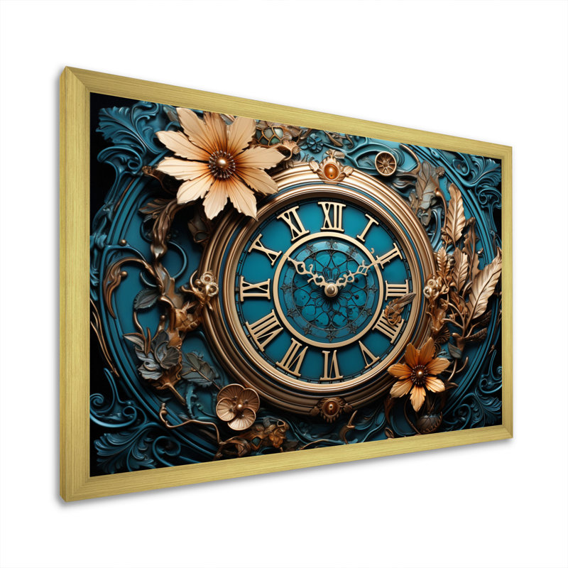 Clock Industrial Elegance I - Print, Gold Single Picture Framed, 30" H x 40" W x 1.5" D