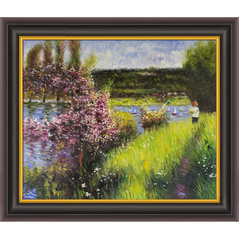 La seine à Chatou par Pierre-Auguste Renoir - Peinture sur toile encadrée, H 26 po x l 30 po x P 2 po, Encadré opulent