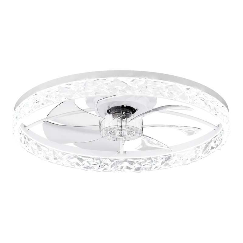 Ventilateur de plafond blanc 23,6 po avec lumières, Fandelier à DEL à intensité variable avec télécommande et contrôle des applications, conception moderne sans lame pour le salon