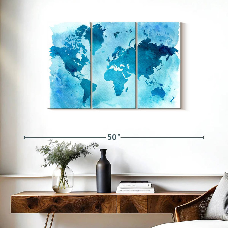Carte du monde bleue rétro Aliaz, H 24 po x l 38 po