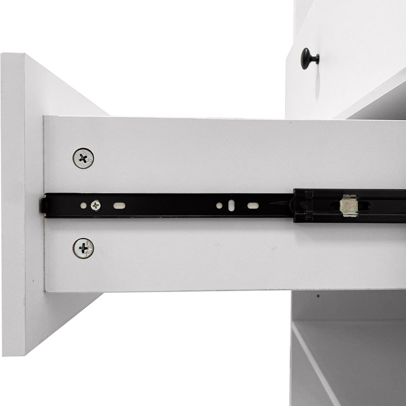 Système d'organisation modulaire blanc avec 4 tringles, 10 tablettes et 4 tiroirs