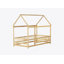 Lit simple en bois avec structure de toit et garde-corps, finition naturelle pour chambre d'enfant-309242032-309242035