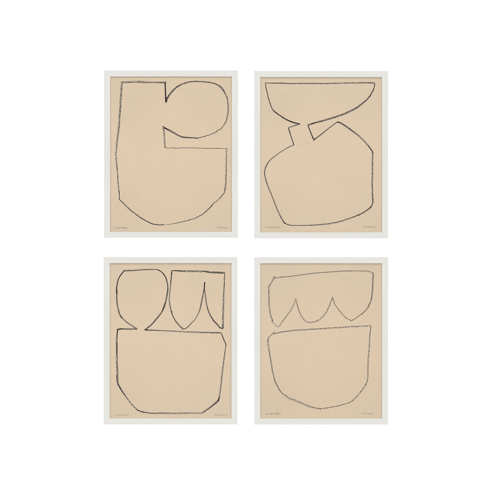 Outlines 5-8, Set Of 4 by Michael Kempen, 16" W x 20" H, White Framed