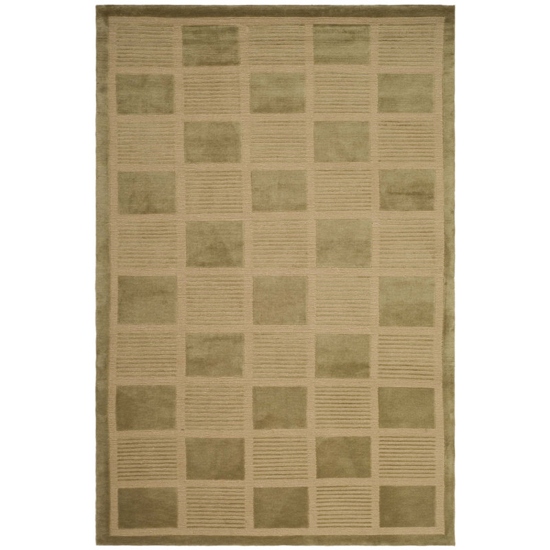 Tibetan Hand Knotted Wool Pile Geometric Rug, Rectangle 5' x 7'6"