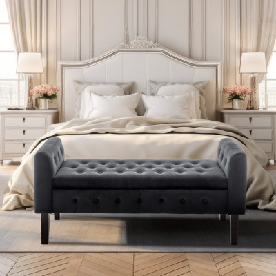 Granie Velvet Storage Bench with Wooden Legs
