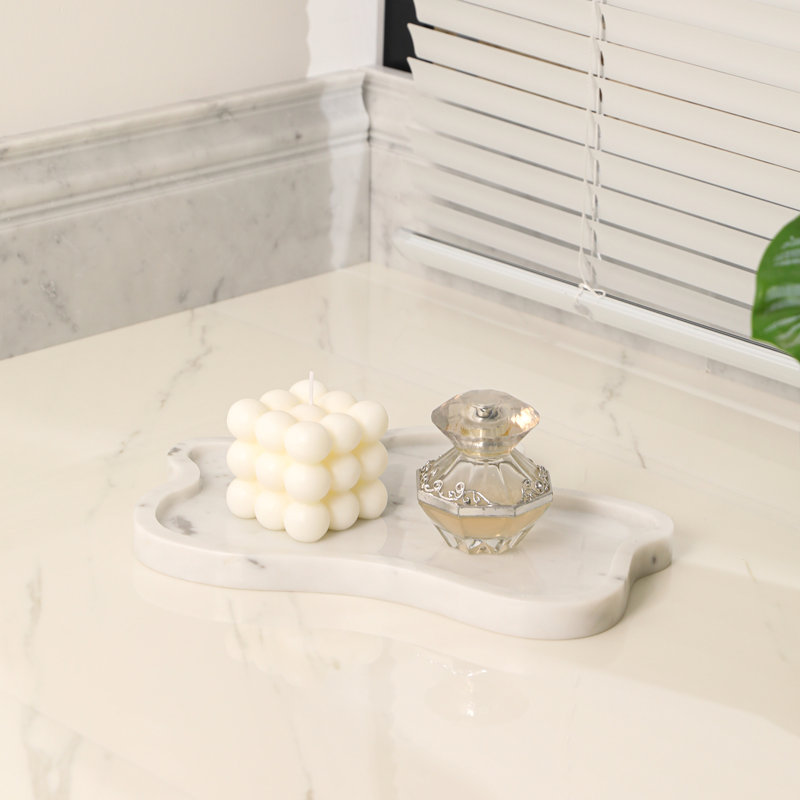 Adolif 11" x 8" Carrara White Cloud Shape Marble Vanity Tray, Carrara White 11" x 8"