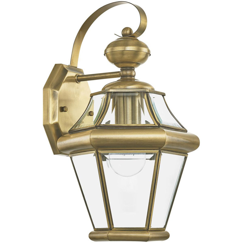 4 Light Outdoor Wall Lantern Pendant Lighting Fixture with Clear Beveled Glass Shade, Antique Brass
