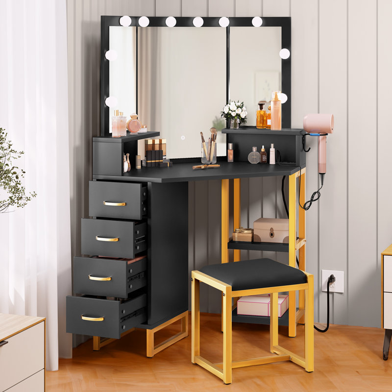 Clarkesville Tri-fold Mirror Vanity corner vanity, Black