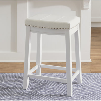 Upholstered Counter Stool with Solid Wood Frame