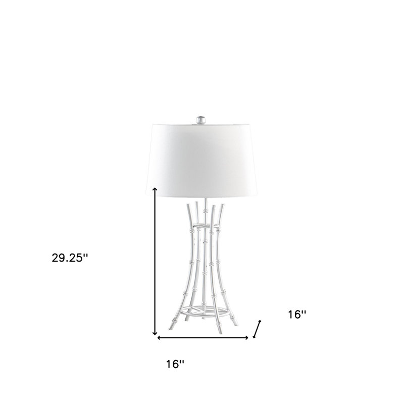 Lampe de table en bambou 29 po avec abat-jour tambour blanc cassé Lendsey, Argent brossé satiné