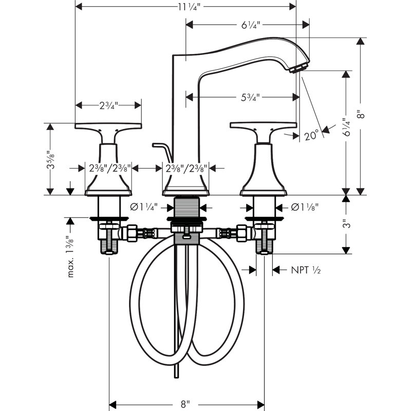 Hansgrohe Metropol Classic Widespread Faucet 160 with Cross Handles and Drain Assembly, 1.2 GPM, Chrome