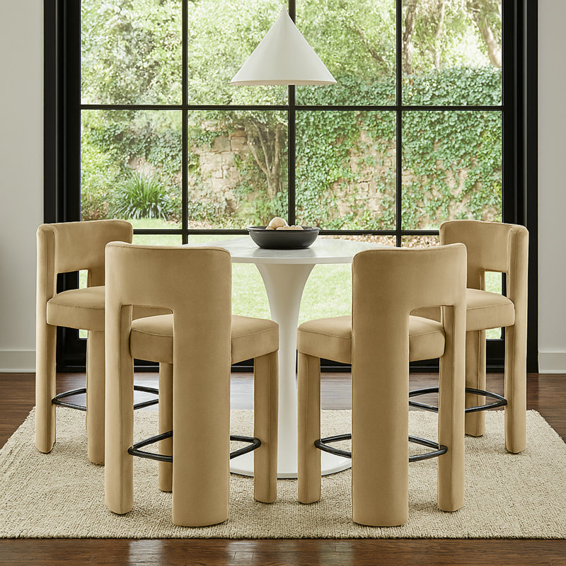 Tabouret de comptoir Zuno, Velours brun clair