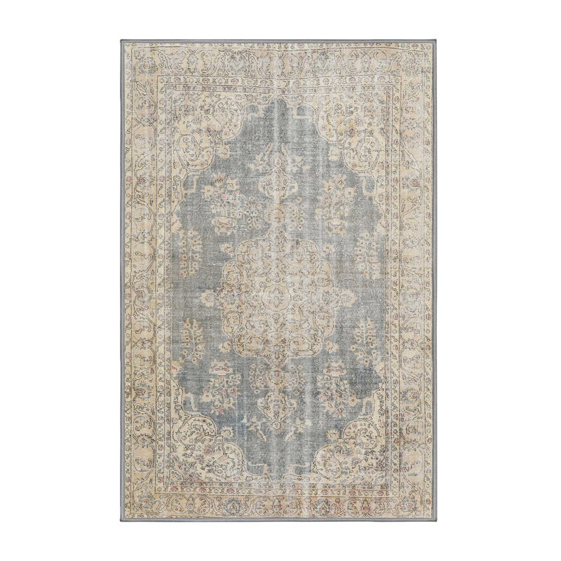 Crème de laine orientale/gris Tapis décoratif libarid, Rectangle 5 pi x 8 pi