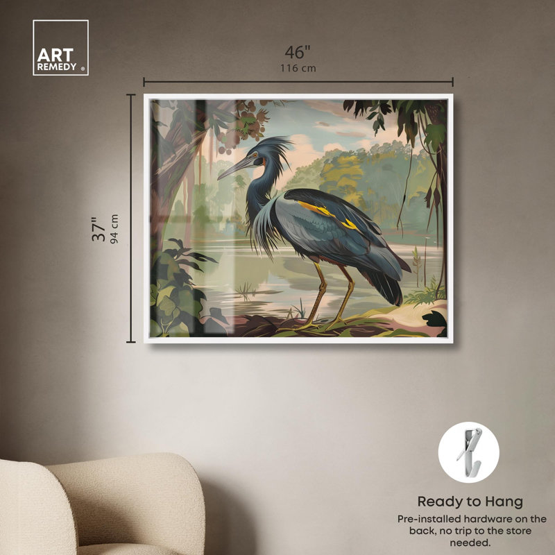 «Bird in Fauna Shadowbox», impression de paysage par Art Remedy, H 37 po x l 46 po, Blanc