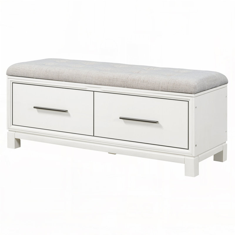 Banc à chaussures avec coussin amovible, banc de rangement pour hall d'entrée, Blanc