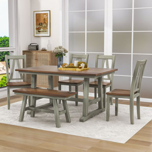 Brooktrails 6 - Piece Trestle Dining Set, Kitchen Table Set with Bench and 4 Chairs