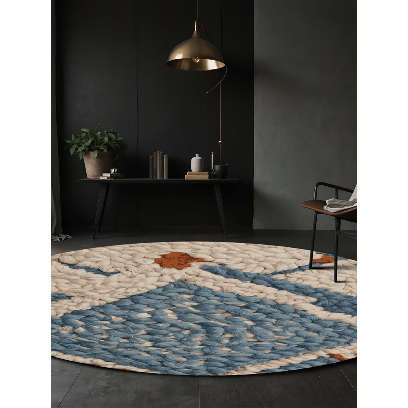 Machine Washable Beige Area Rug, Round 3'
