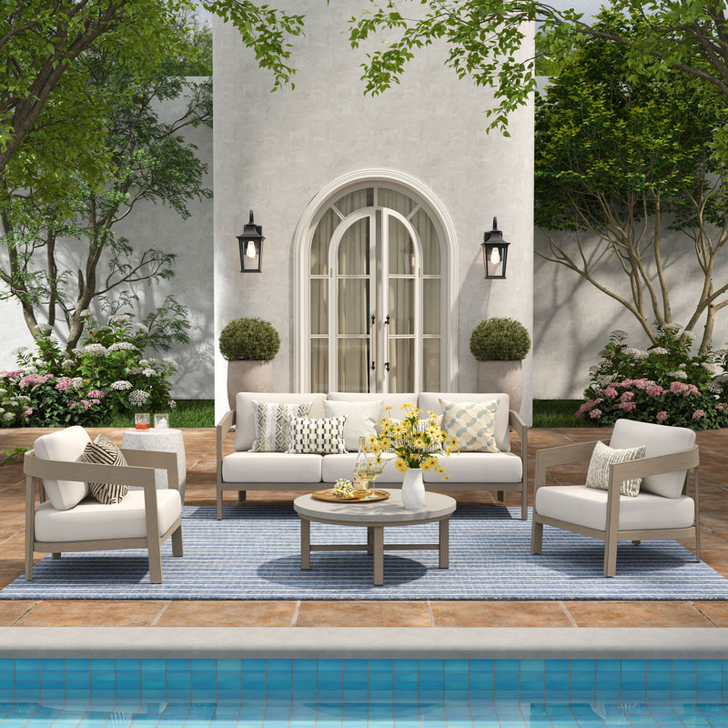 Harmonti  Patio Aluminum 5 Person Conversation Set With Concrete Table, 4 Pcs: Table, Sofa, 2 Fixed Chairs