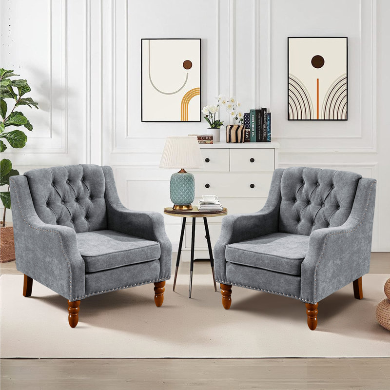 Fauteuil capitonné large de 25,9 po Dabne, Lin gris