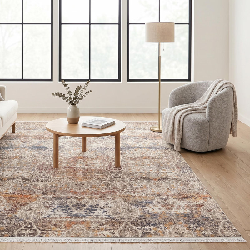 Tapis de couloir beige traditionnel oriental en polyester tissé à la machine, Runner — 2'7" x 6'7"