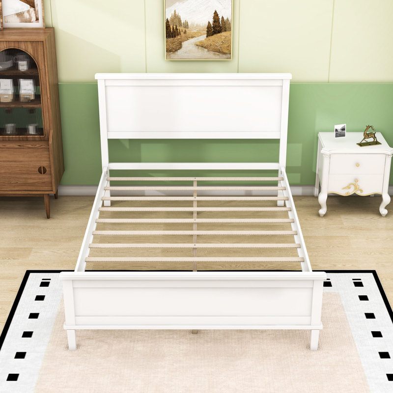 Lit plateforme en bois avec rangement sous le lit, Blanc, Double