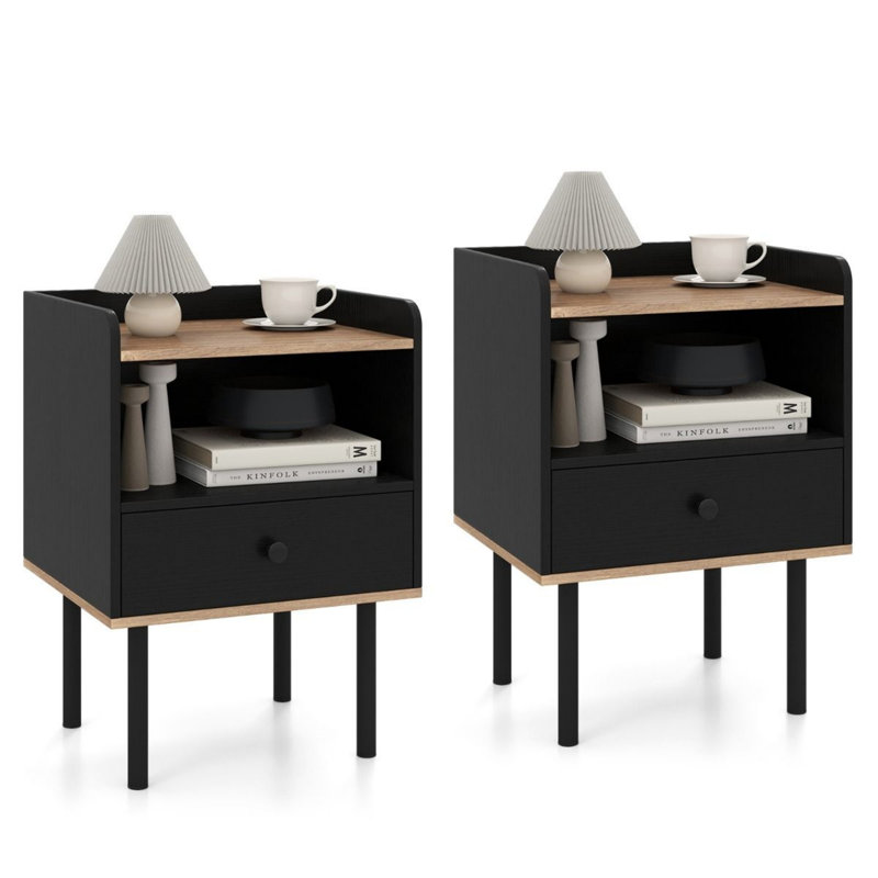 41cm W Metal Bedside Table, Black