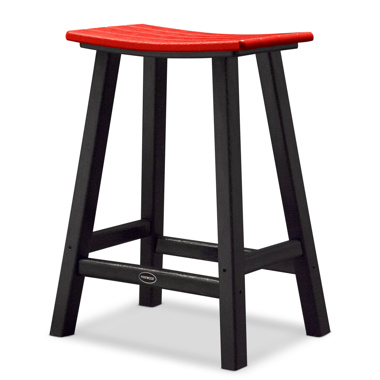 POLYWOOD® Contempo Saddle Counter Stool, Black, Sunset Red