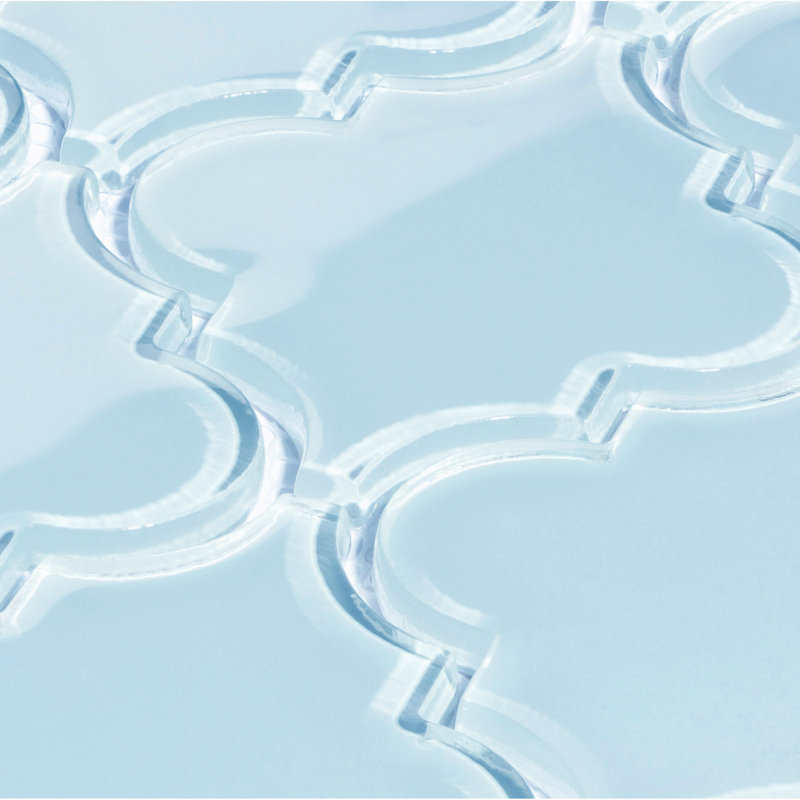 Glass Arabesque 4" x 5" Glass Novelty Tile, Morning Sky Blue