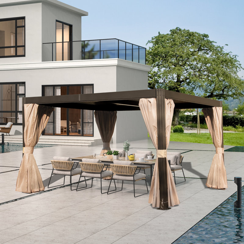 Pergola Gazebo with Louvered Roof, Brown, 13 ft x 10 ft
